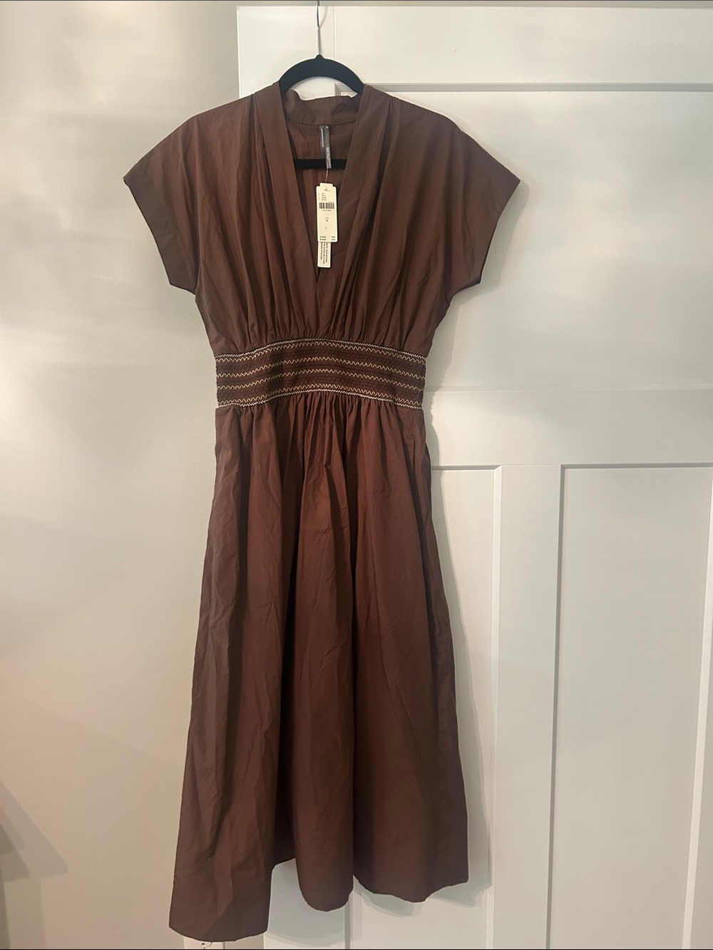 Anthropologie Brown Midi Dress with Elastic Smocked Waist